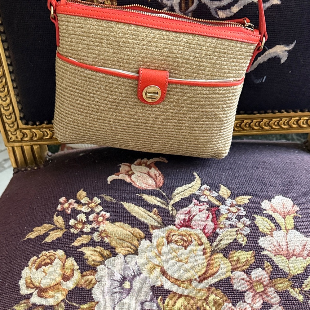 Talbots Tan and Red Crossbody Bag